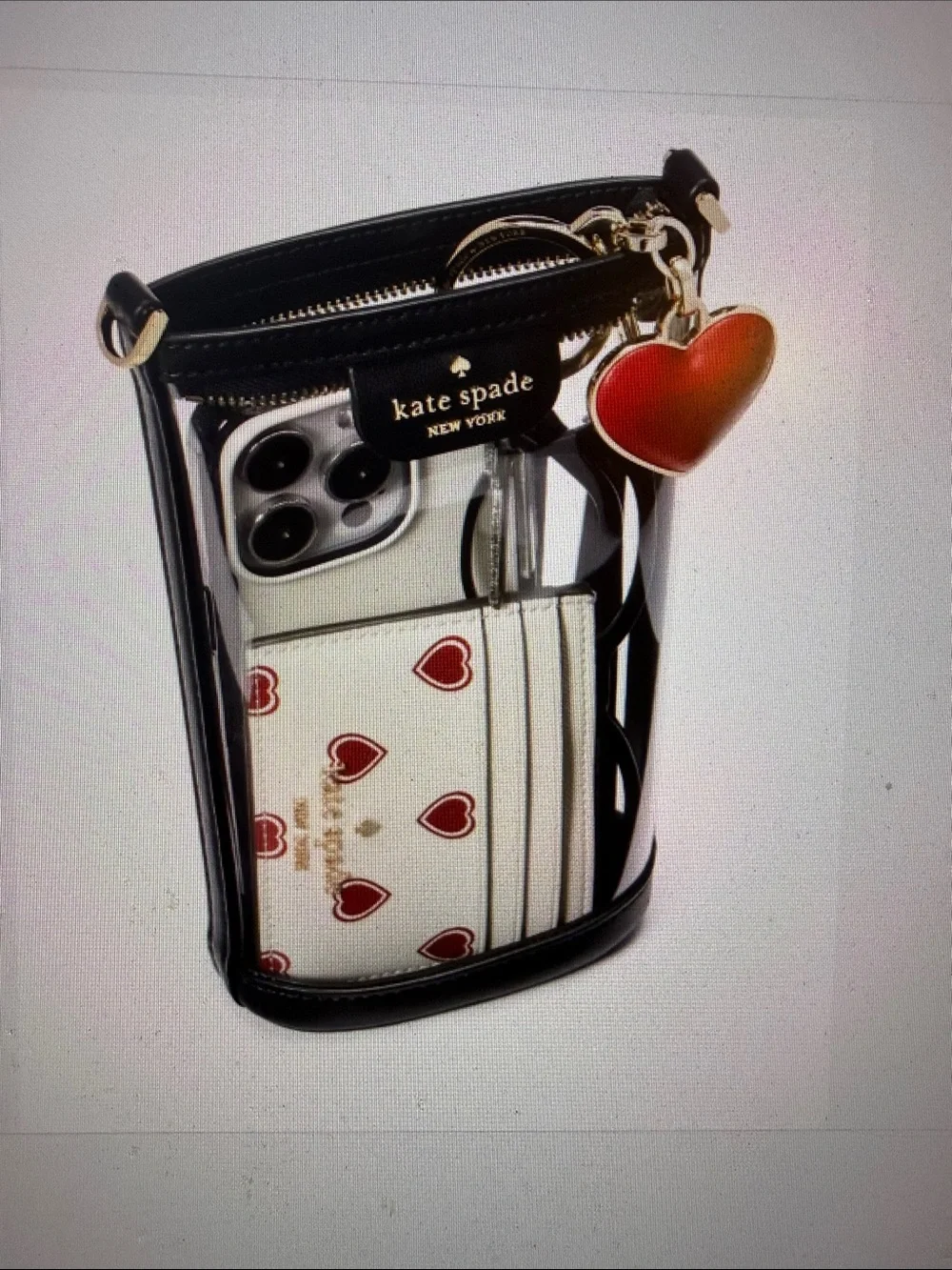 kate spade Clear Crossbody Phone Case with Black Trim and Gold Hardware